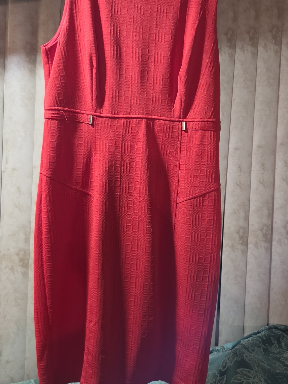 Red Textured Midi Sheath Dress